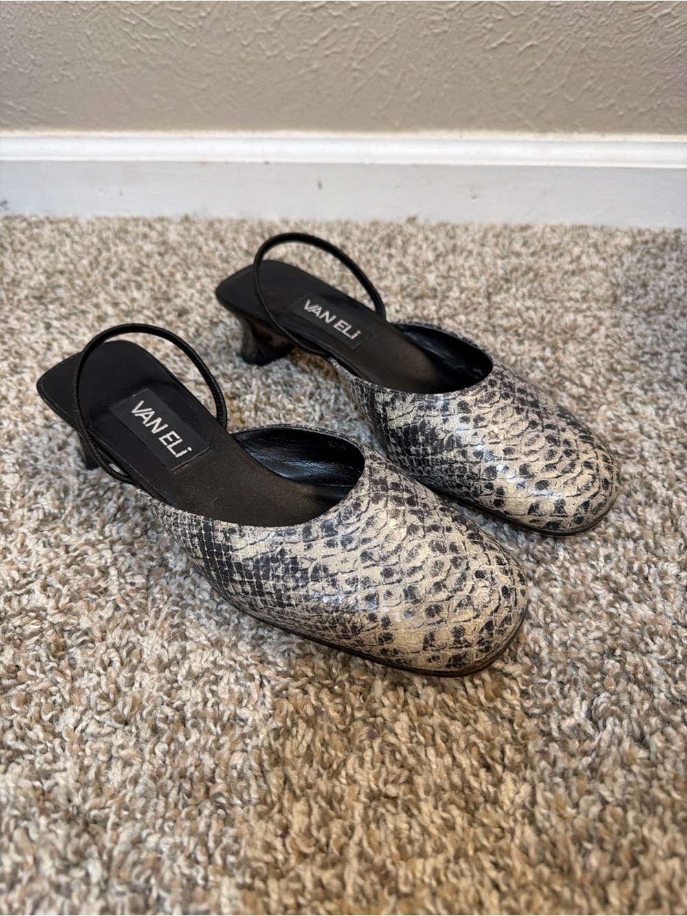 Vaneli Snake-Print Slingback Heels in Black and Cream